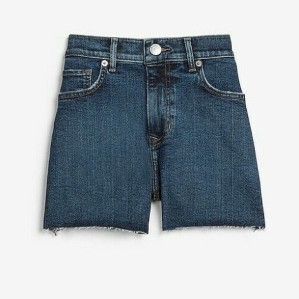 NWT EXPRESS Women's High Waisted Dark Wash Raw Hem Jean Shorts Size: 6 $54.90 CO